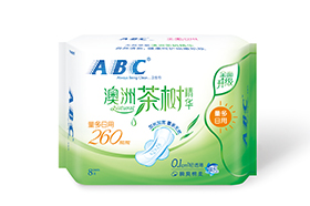 ABC亲柔立围日用轻透薄网感棉柔表层卫生巾8片（含澳洲茶树精华）