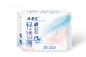 ABC日用轻透薄棉柔表层卫生巾8片（含KMS健康配方）