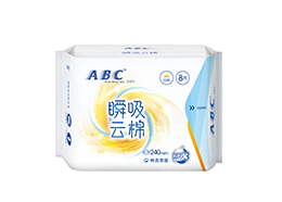 ABC日用纤薄棉柔表层卫生巾(瞬吸云棉)240mm 8片